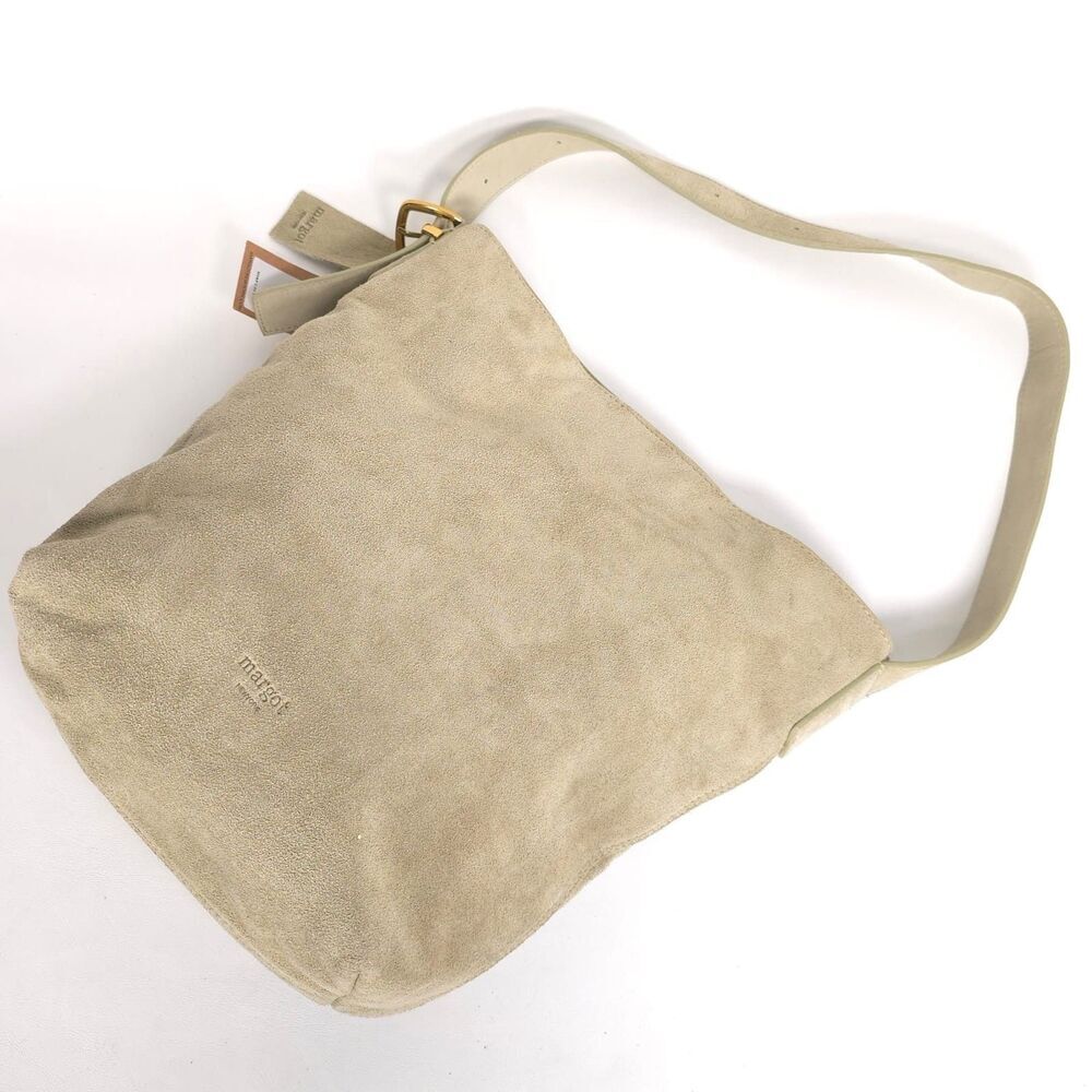 New Margot NEW YORK Kaye Bucket Tote LEATHER Bag Soft Suede Crossbody Green - Picture 7 of 11